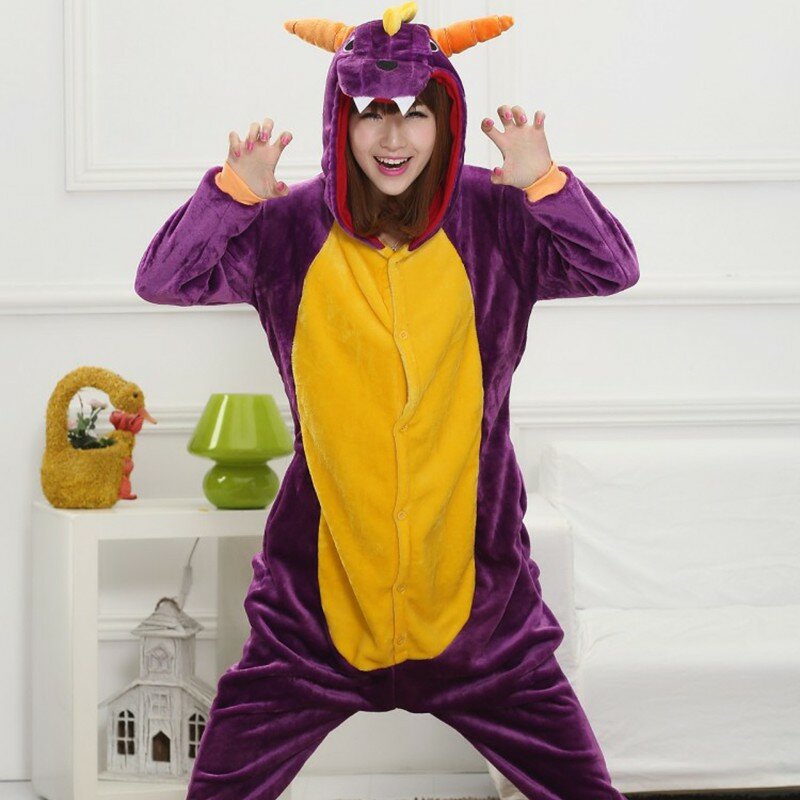 Combinaison à capuche petit dinosaure violet pour femme, pyjama, costume de fête d'Halloween, animal, cosplay, vêtements Kigurumi, vêtements de nuit en peluche