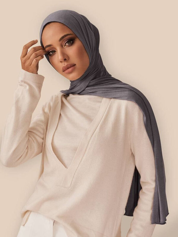 Bufanda de algodón para mujeres musulmanas, chal elástico, hiyab liso, pañuelo para la cabeza, 2023