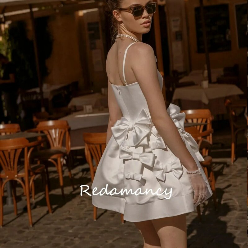 Redamancy Sexy White Strapless Bow Satin A-LINE Wedding Dresses 2024 Backless Slim Knee-Length vestidos de novia Party Dress