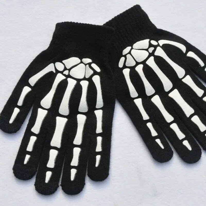 Gants chauds tricotés à doigt complet pour enfants adultes, mitaines textos avec squelette humain