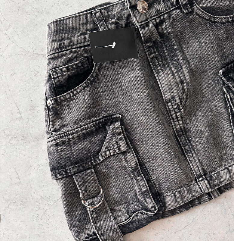 Винтажная готическая Черная мини-юбка Y2k, модная клетчатая джинсовая юбка в стиле Харадзюку с несколькими карманами, Женская Повседневная универсальная пикантная уличная одежда