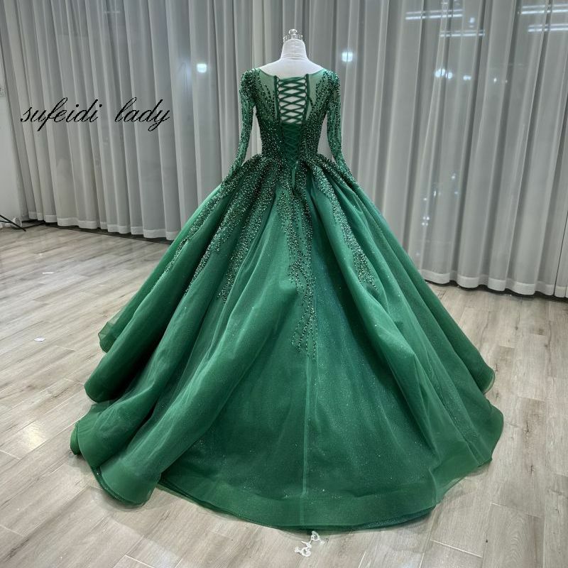 Arab Muslim green wedding dress 2023 bride wedding dress