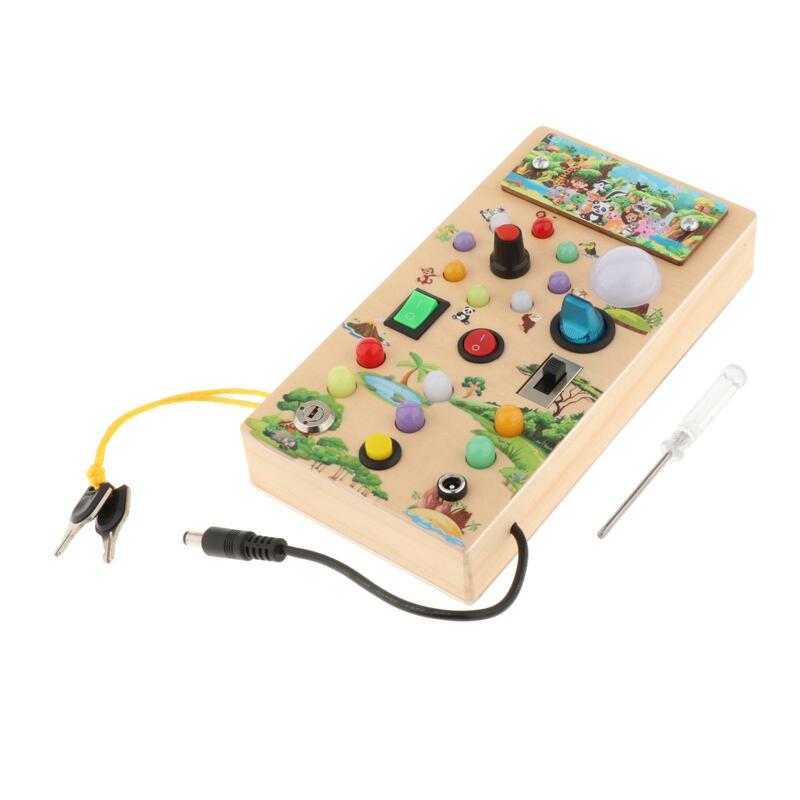 Montessori Busy Board with LED Switch Sensory Toy for Toddlers 1-3 Children