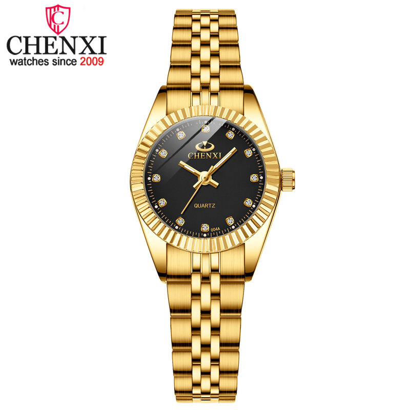 CHENXI luksusowe zegarki damskie moda damska zegarek kwarcowy dla kobiet złote zegarki ze stali nierdzewnej Casual kobieta zegar xfcs