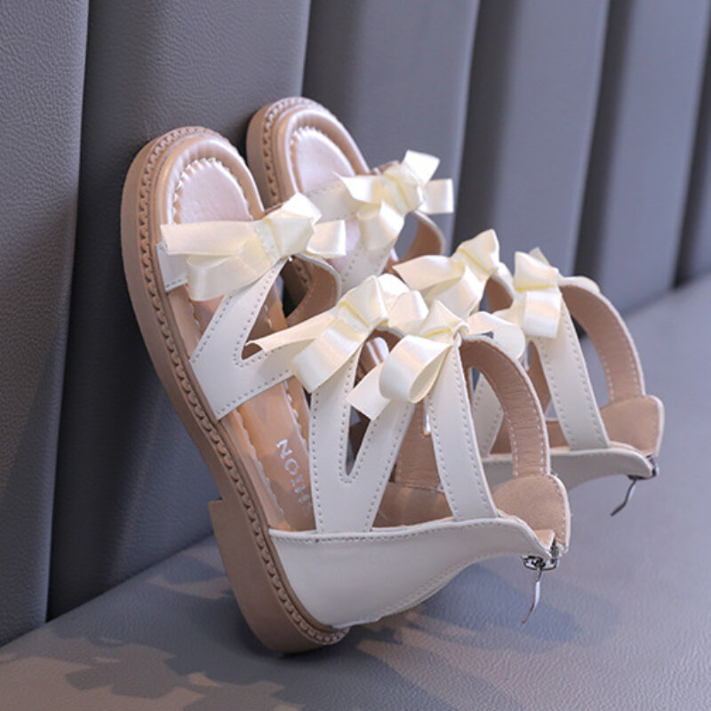 Nuovi sandali per bambini Chic Bowtie scarpe eleganti per ragazze moda tinta unita bambini principessa causale High-top sandali romani Zip