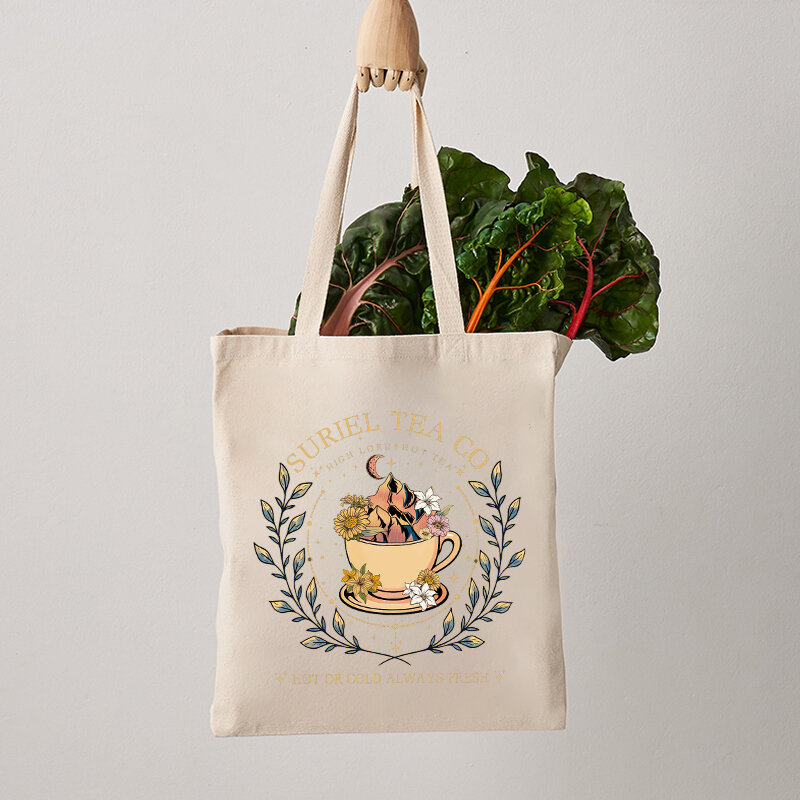 Suriel Tea Co przyczynowa torba płócienna Tote Organizer prezent dla miłośników herbaty składany i torby na zakupy wielokrotnego użytku ekologiczny futerał