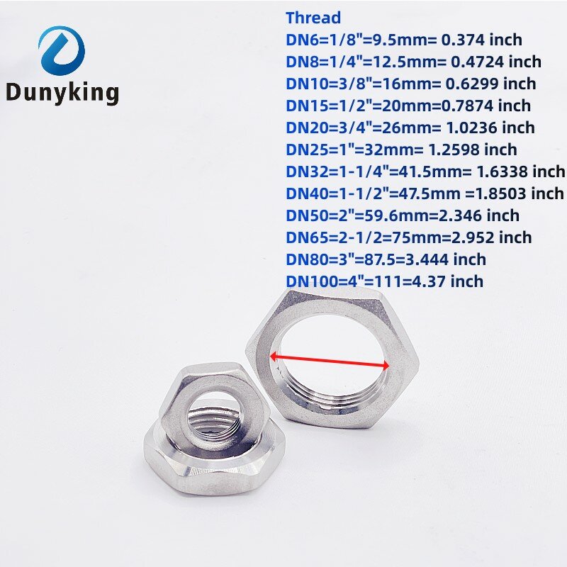 Pipe Fitting Stainless Steel ss 304 Hex Nuts Hex Nuts 1/8" 1/4" 3/8" 1/2" 3/4" 1" 1-1/4" 1-1/2" BSP Thread adapter