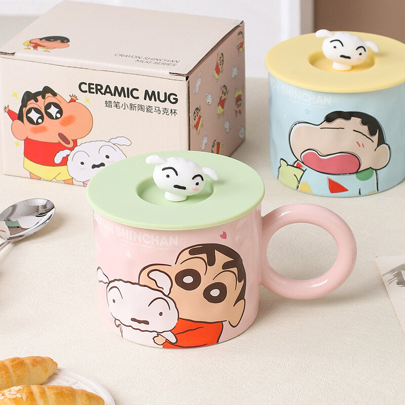 Crayon Shin-Chan ถ้วยน้ำชาลายช้างหมุนน่ารักถ้วยน้ำเซรามิกแก้วกาแฟความคิดสร้างสรรค์ kado ulang tahun สาว
