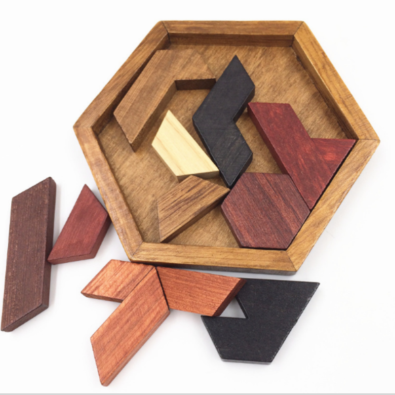 六角形の木製の幾何学的形状のパズル,教育インテリジェンスのおもちゃ,モンテッソーリのおもちゃ