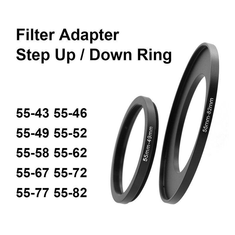 Anillo adaptador de filtro de lente de cámara, anillo de Metal de 55 mm - 43 46 49 52 58 62 67 72 77 82 mm para cubierta de lente UV ND CPL, etc.
