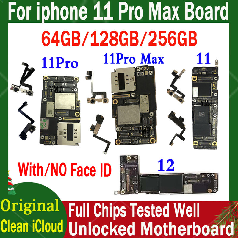 Placa-mãe para iPhone 11 Pro Max, Mainboard com conta Face ID, sem identificação falsa, placa lógica, Icloud grátis, iPhone 12 Pro Max