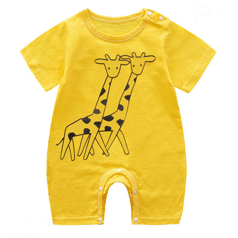 Combinaison d'été en pur coton pour bébé, imprimé dessin animé, manches courtes, costume pour garçons et filles, vêtements pour bébé, barboteuse pour bébé