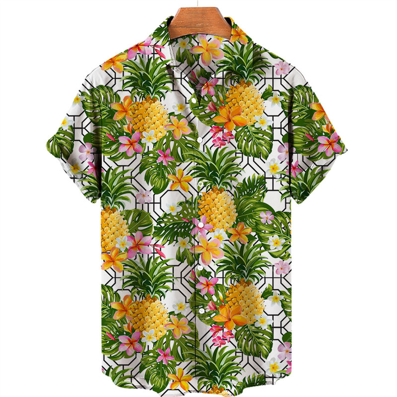 Гавайские рубашки, рубашка с 3d принтом фруктов для мужчин и женщин, модные рубашки с ананасами, однобортная блузка с коротким рукавом, мужская одежда на лето