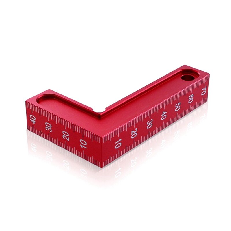 Regla de posicionamiento de ángulo recto graduada roja pequeña cuadrada en forma de L, herramienta de carpintería de aleación de aluminio