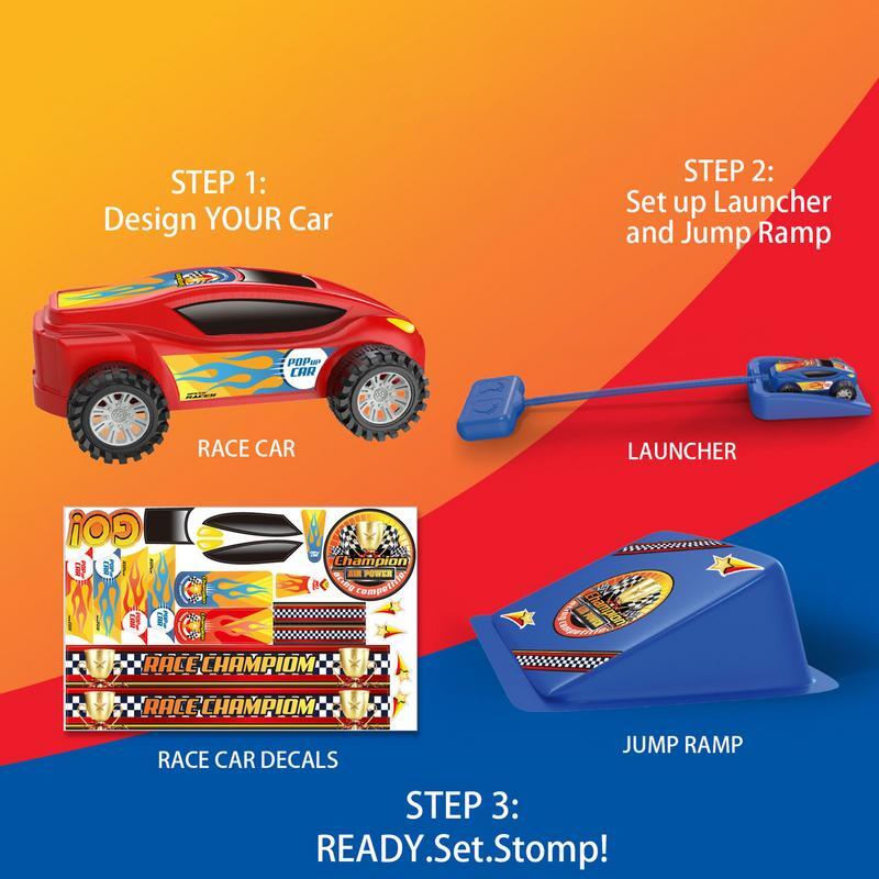 مجموعة ألعاب سيارات القفز للأطفال مع 2 من قاذفات السيارات و 2 من ألعاب السيارات التي تعمل بالطاقة الهوائية هدية للأولاد والبنات