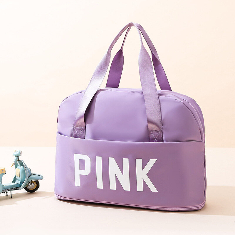 Дорожная Спортивная сумка для мужчин и женщин, масштабируемый большой чемодан розового цвета с надписью для влажного и сухого спорта, для плавания и фитнеса