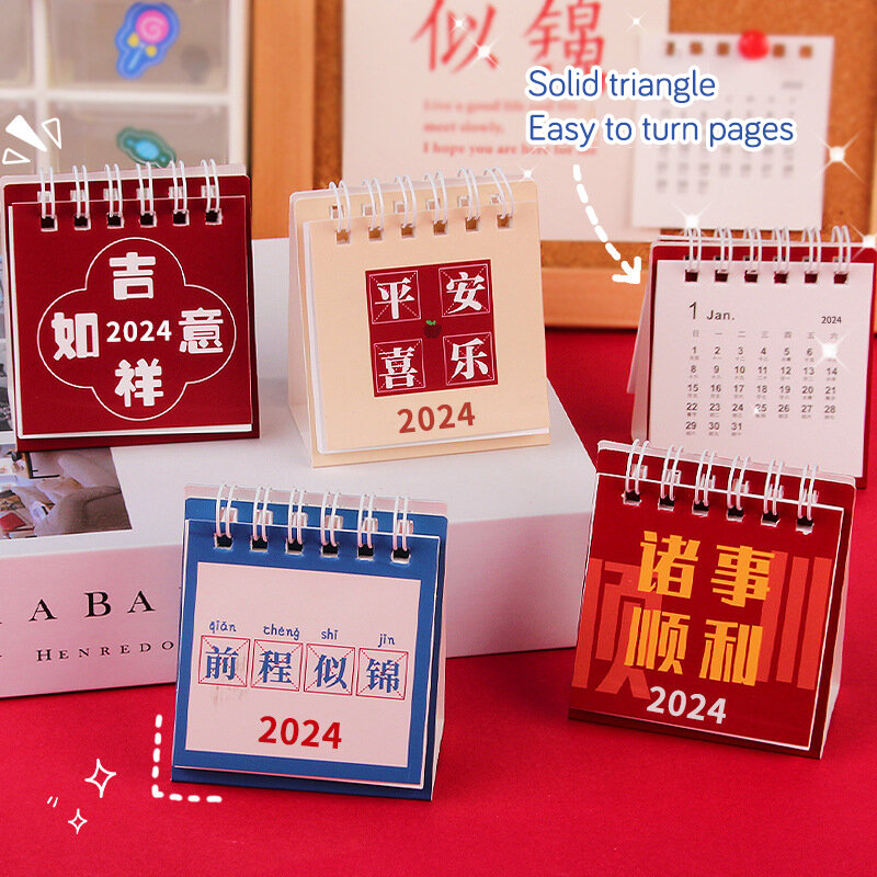 Kalender meja 2024 warna polos, kalender perlengkapan sekolah kantor kalender meja perencana bulanan Aksesori Meja perekam dekorasi