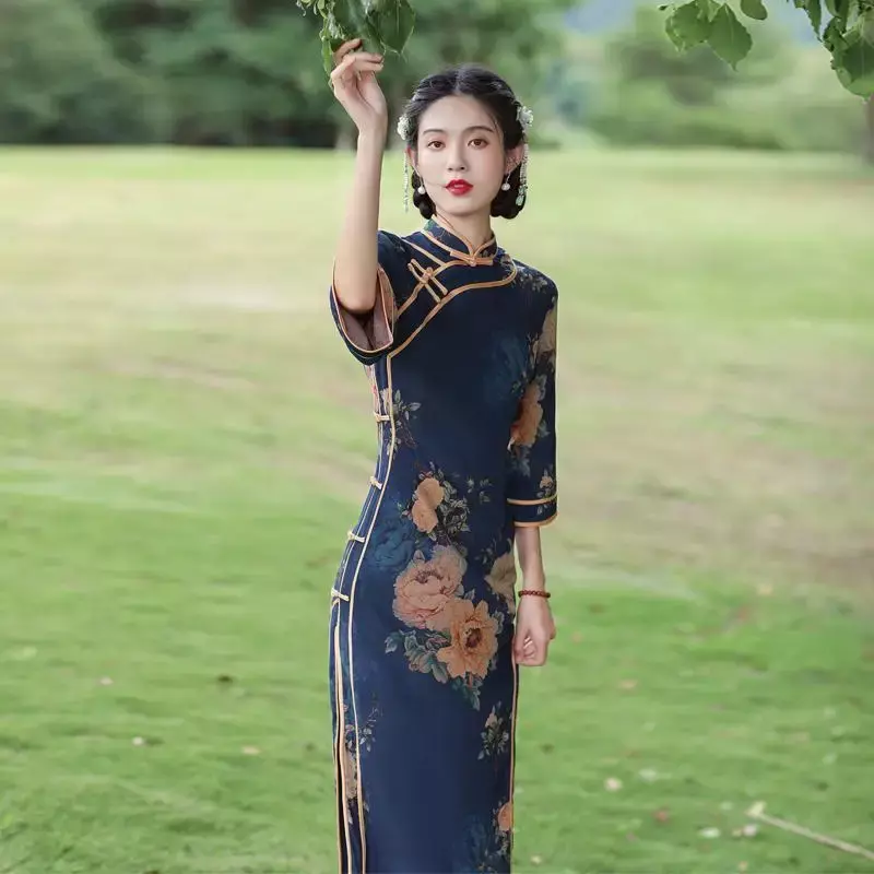 Vestido cheongsam feminino com qipao, vestido carnaval, harajuku, moderno, chinês, retrô, tamanho grande, vestido para cima, festa