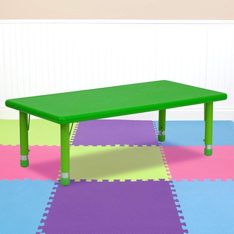 グリーンプラスチック高さ調節可能なアクティビティテーブル、長方形、24インチ、w x 48インチ、l
