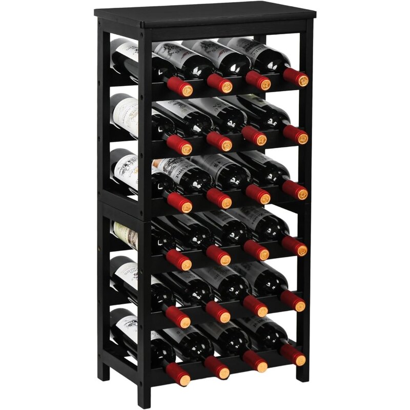 6-Tier Display Wine Storage Shelves with Table Top, 24-Botttle Bamboo Wine Rack Shelf for Kitchen Bar Dining Room Living Room