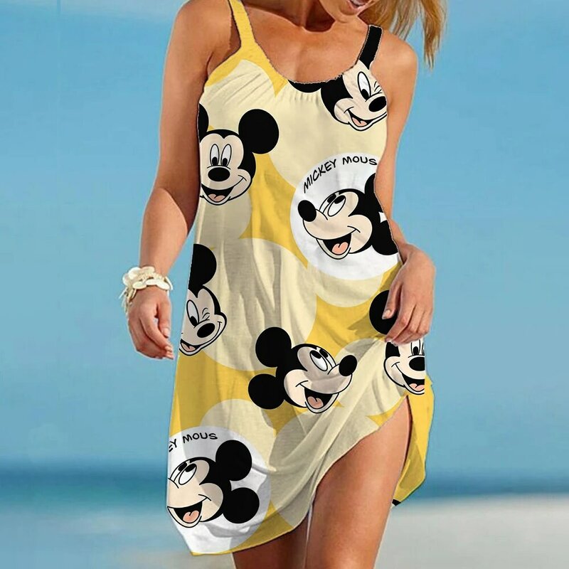 Disney-Vestidos Playeros de Mickey y Minnie para mujer, ropa informal ajustada y Sexy con estampado de tirantes, talla grande, 2022