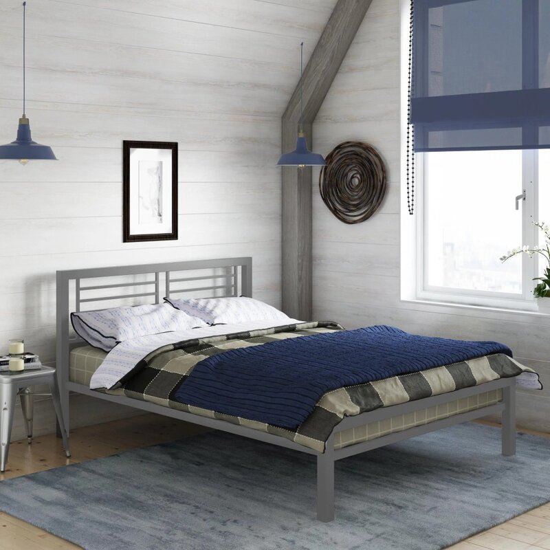 Base del letto, struttura del letto con piattaforma in metallo pieno, argento, Bedsleep, mobili per camere da letto, telai