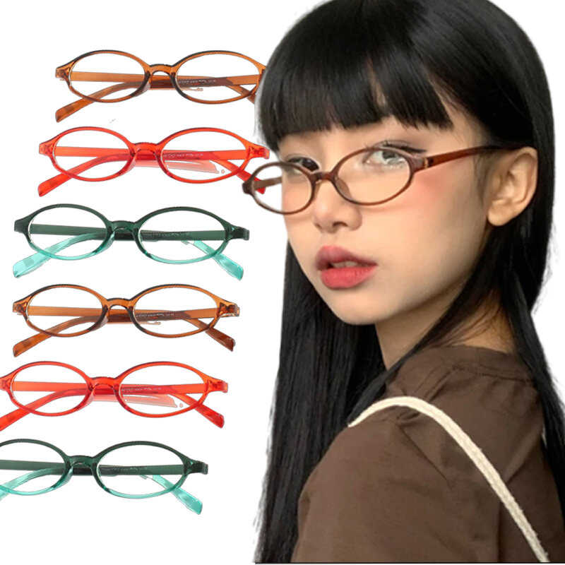Женские Овальные ретро-очки Y2K, японские и корейские очки в красной и зеленой оправе для девушек, декоративные компьютерные очки с защитой от синего света
