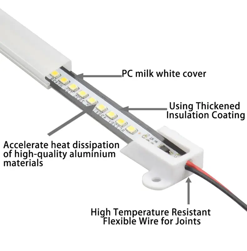 LED 튜브 라이트 바 조명, 단단한 스트립, 캐비닛 아래, 형광 투광 조명, 가정용 주방 장식용, 72LED, 30 cm, 40 cm, 50cm, 1X-12X