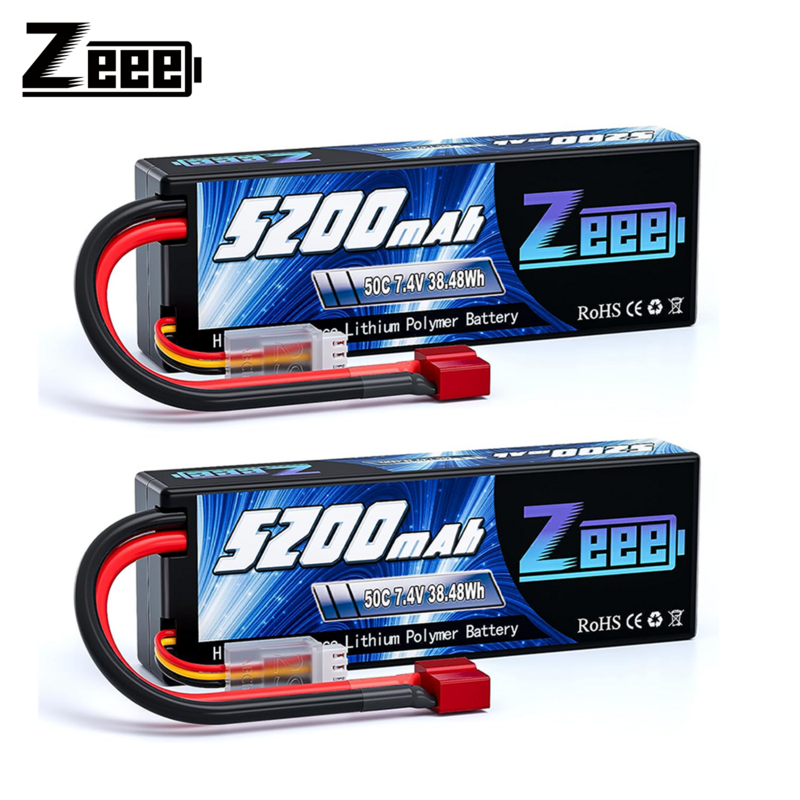 Zeee-Lipo Bateria Hardcase, 2S 5200mAh, 7.4V, 50C, RC, T XT60, EC3, Ficha EC5, Caminhões, Buggy, 1:8, 1:10, Modelos de Veículos, 2 Unidades