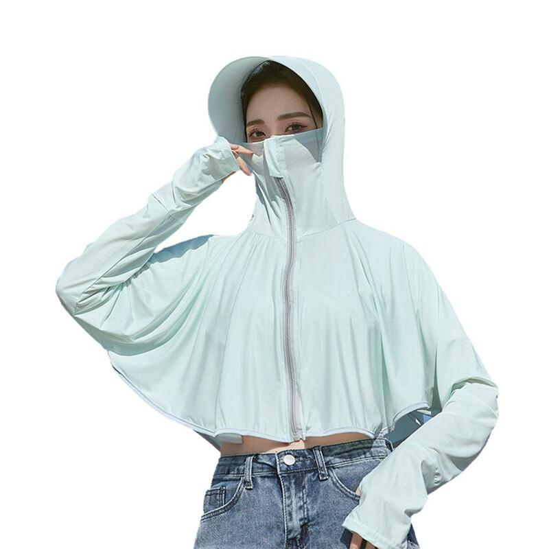 Sudadera con capucha de pantalla para mujer, manga larga, tela Uv, seda fina de hielo, camisa transpirable de Color S H8w2