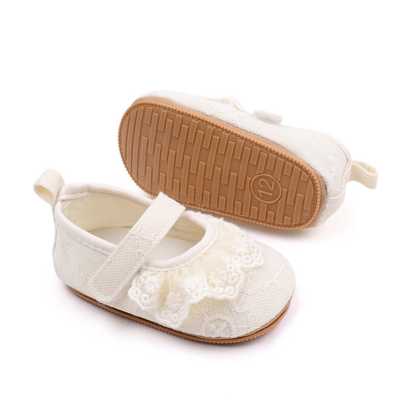 Tênis Ruffle Lace antiderrapantes para bebês recém-nascidos, sapatos de princesa, sapatos de berço para bebês, 0-18M