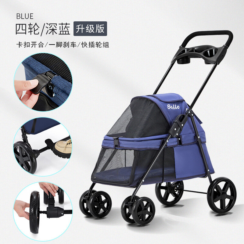 Foldable 4 Wheels Pet Convenient Stroller Portable Jogger Stroller for Small Medium Dogs Cats Travel Folding Puppy Carrier Cart