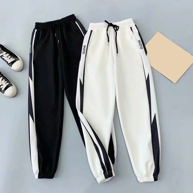 Men Pants Contrast Color Drawstring Ankle Tied Loose Elastic Waist Streetwear Spring Autumn Relaxed Fit Lace-up Trousers
