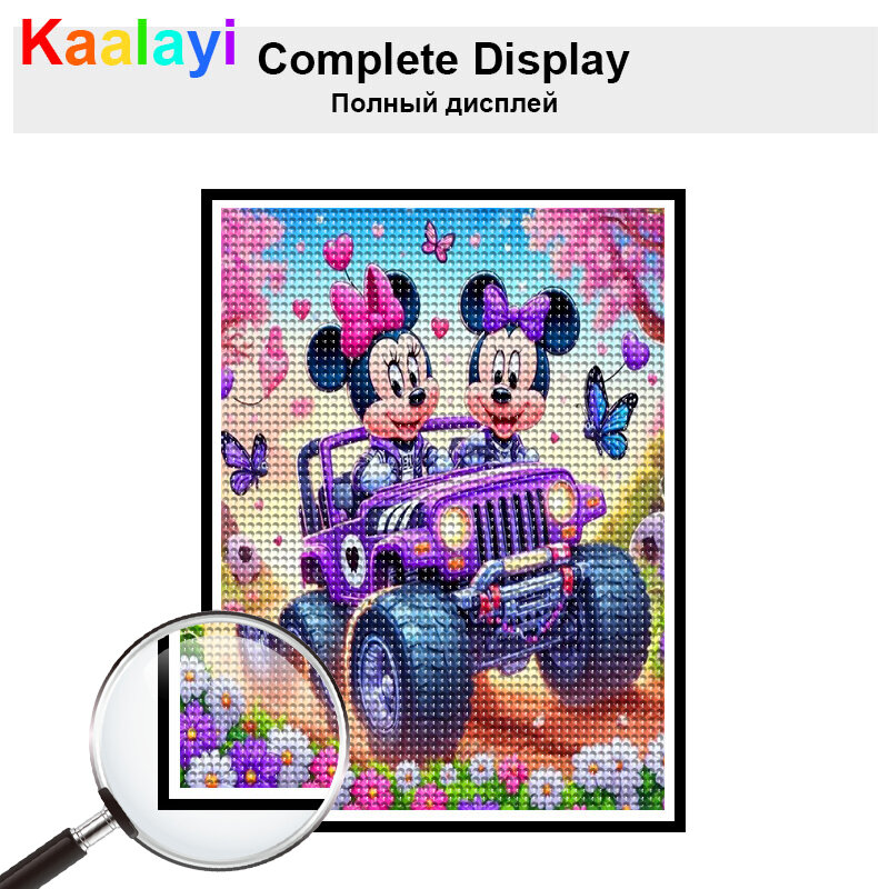 Disney-DIY 5D completa redonda pintura diamante, Mickey e Minnie Mouse desenhos animados, bordado, presente artesanal, ponto cruz, decoração da parede, 9