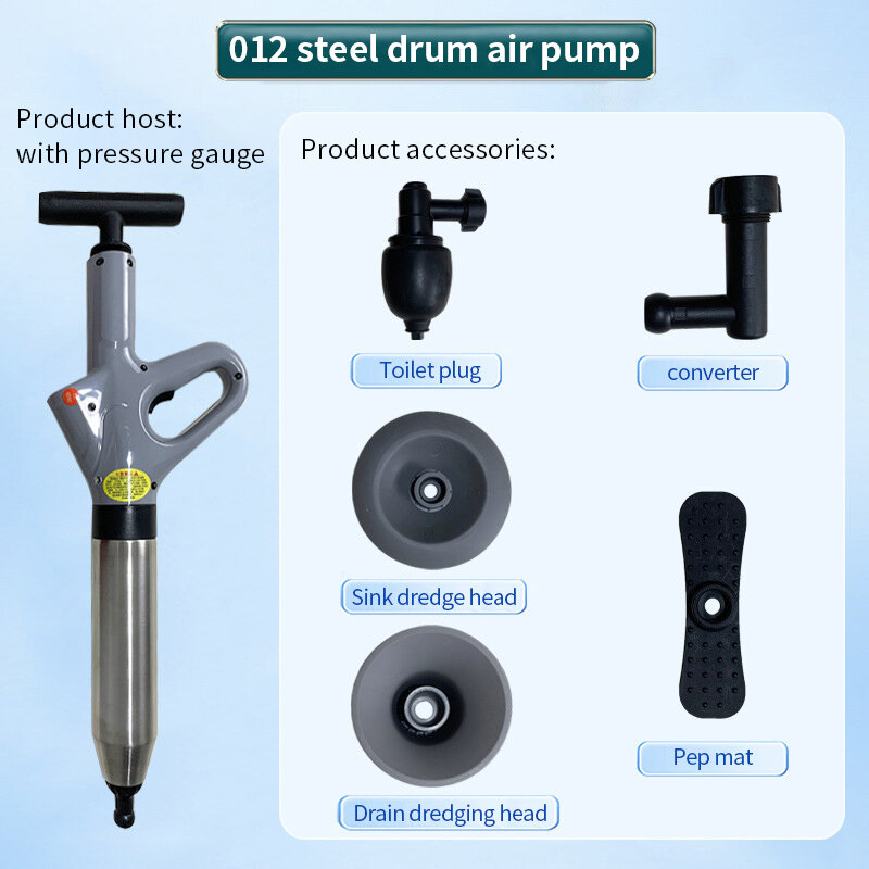 Draga pneumatica per tubi wc in acciaio inossidabile Set di strumenti di dragaggio ad alta pressione per uso domestico cilindro a parete addensato robusto e sicuro