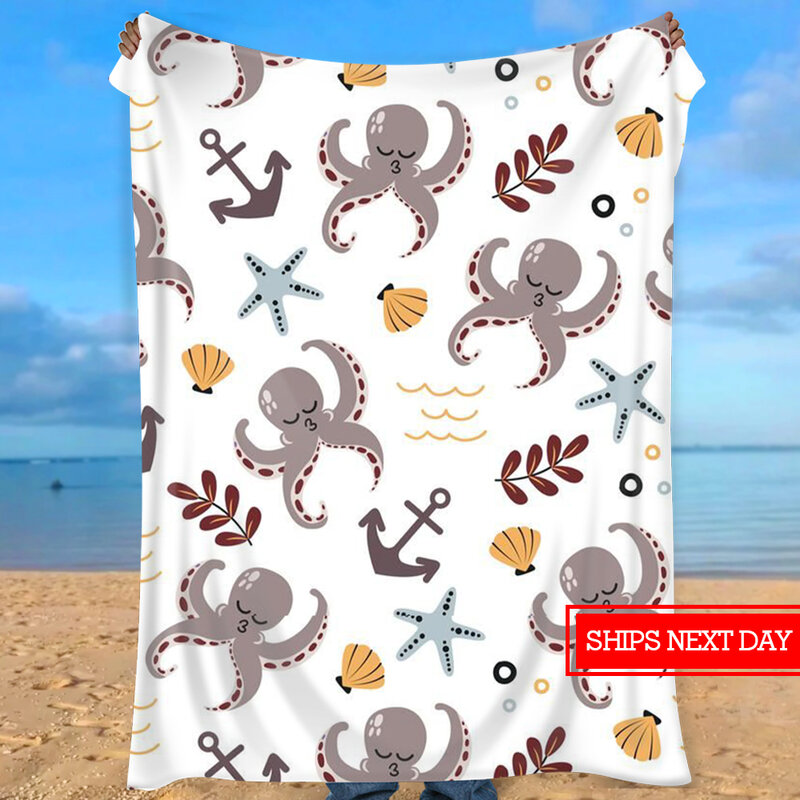 Cobertor impresso de oceano infantil, cobertor de flanela leve, fofo e macio, presente para meninos e meninas