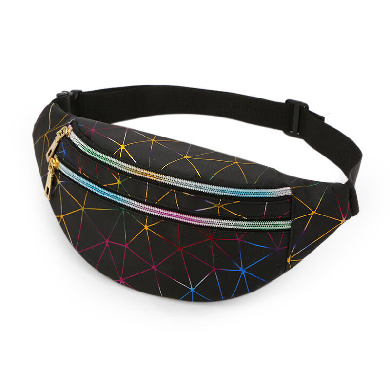 Saco de cintura padrão geométrico a laser para homens e mulheres, couro artificial PU, saco de cinto de emenda, bolsa unisex