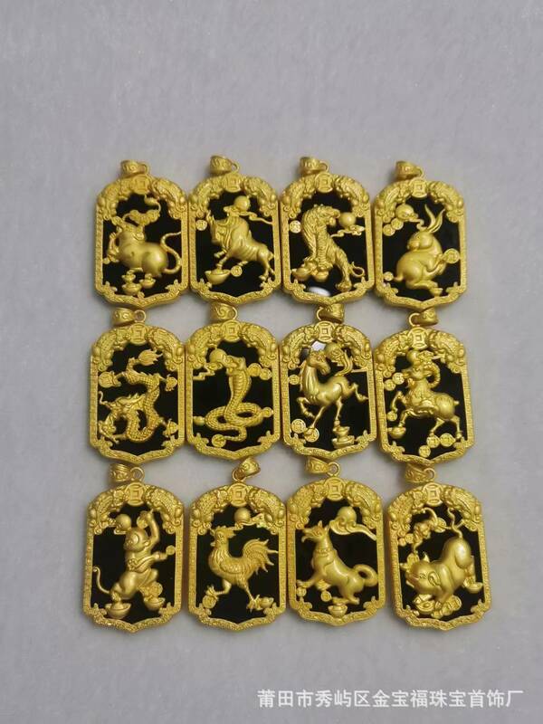 Vergoldeter Hotan Moyu Tierkreis plattiert 100% echtes Gold 24 Karat 999 Anhänger Gold eingelegter Jade quadratischer Anhänger für Männer reiner 18 Karat Gold Schmuck