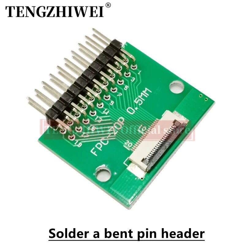 Flip-Top Conector Soldado, Hetero e Bent Pin cabeçalhos, FFC FPC Adapter Board, 0,5 milímetros-20P para 2,54 milímetros, 5PCs