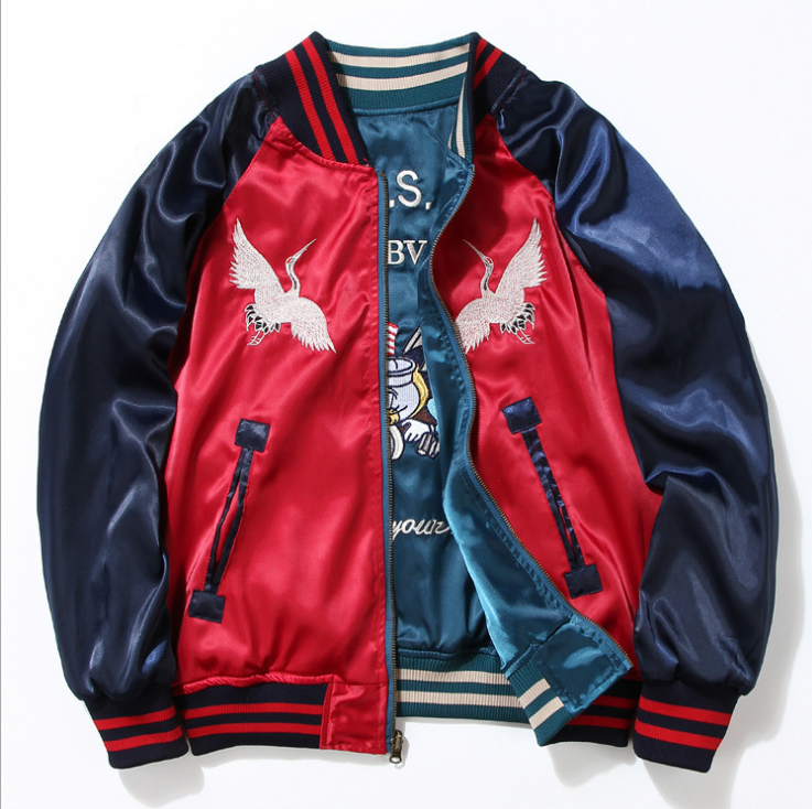 Double-faced Wearing Spring Autumn Outwear Students Bomber Jackets Bee Embroidery Baseball Jacket Streetwear Couple UNISEX Coat