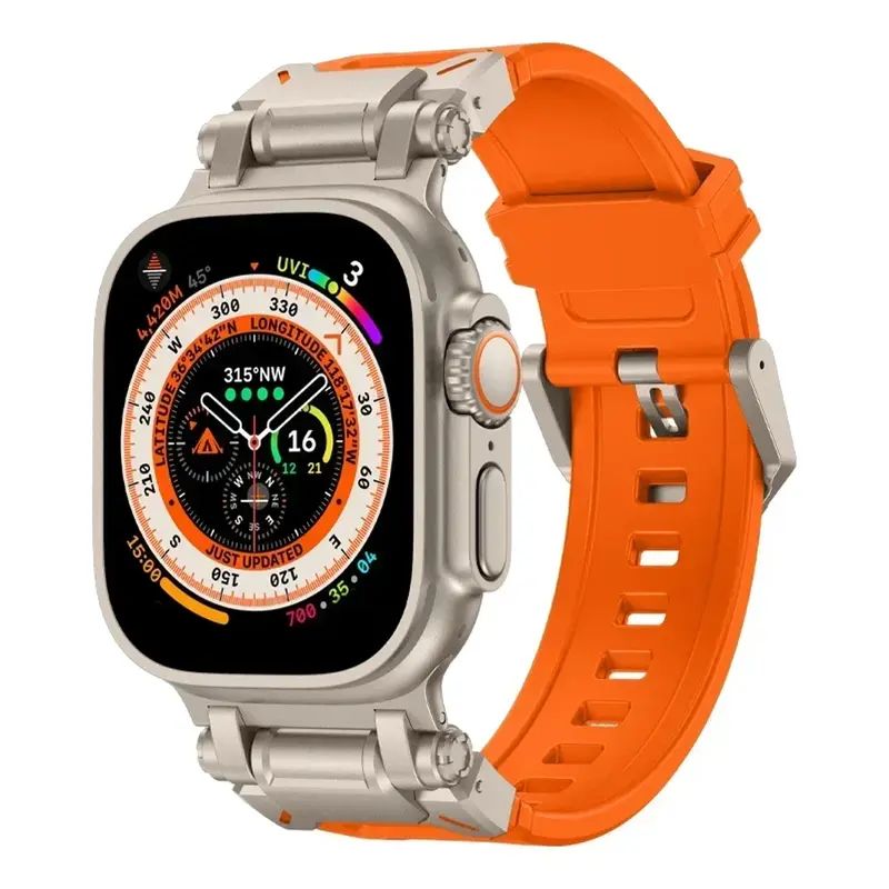 Bracelet de sport en caoutchouc pour Apple Watch, Ultra 2, Série 9, 8, 7, SE, 6, 5, 4, Bracelet pour iWatch, Ultra 49, 45mm, 42mm, 44mm, Luxe, TPU
