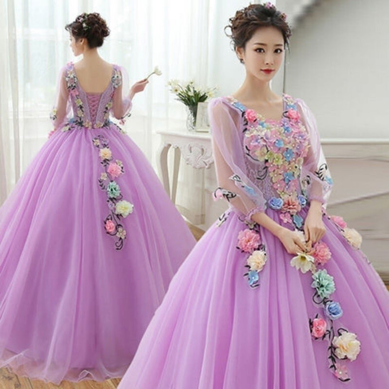 Elegant Appliques Tulle Candy Color O-neck Ball Gown Evening Dresses 2024 Sweep Train Prom Dresses Birthday Party Dresses