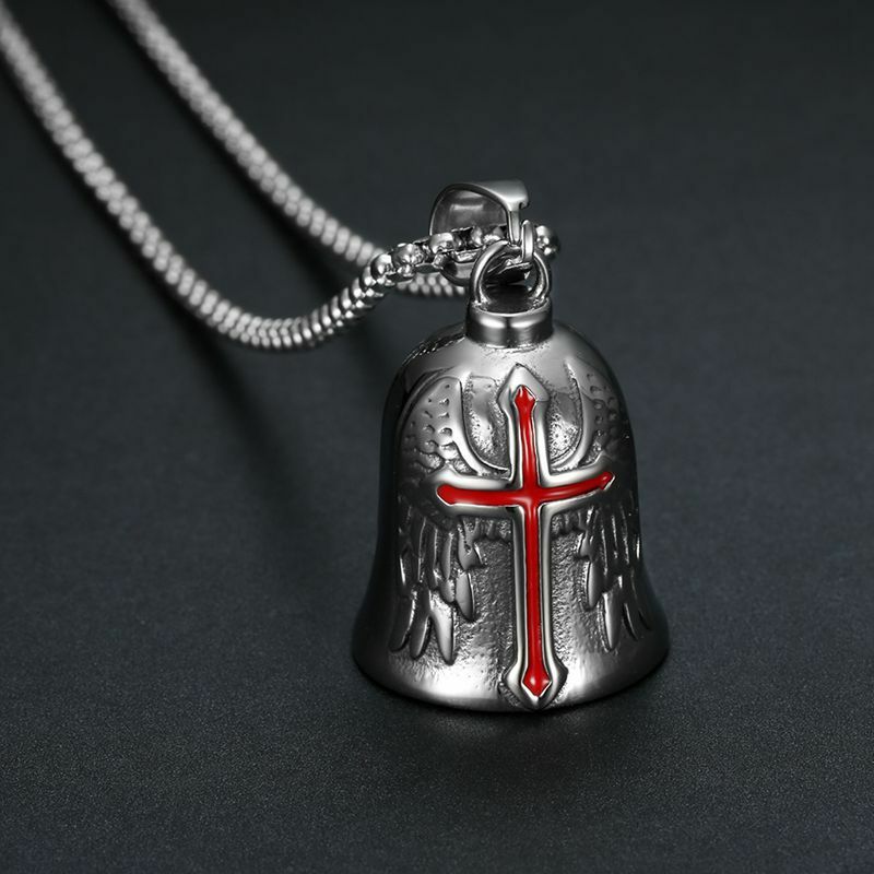 Classic Exquisite Angel Riding Motorcycle Bell Pattern Pendant Necklace Men and Women Punk Daily Leisure Amulet Rider Gift
