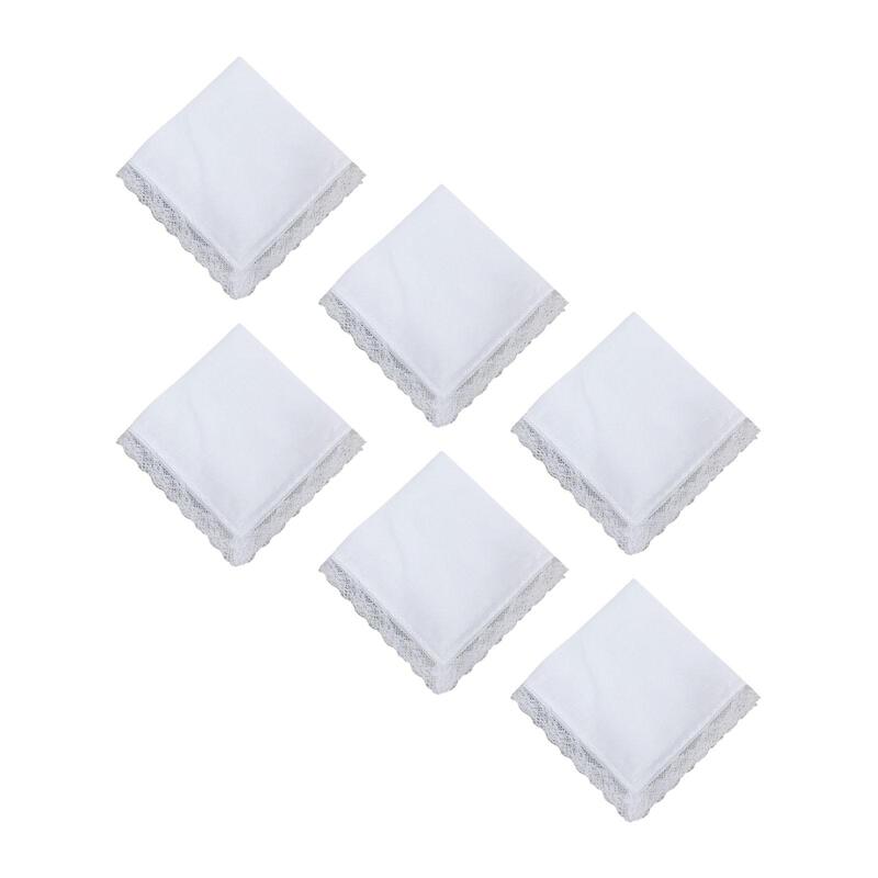 Pañuelos blancos de algodón puro para hombre, toalla de pecho con borde de encaje, pañuelo suave, 6 uds.