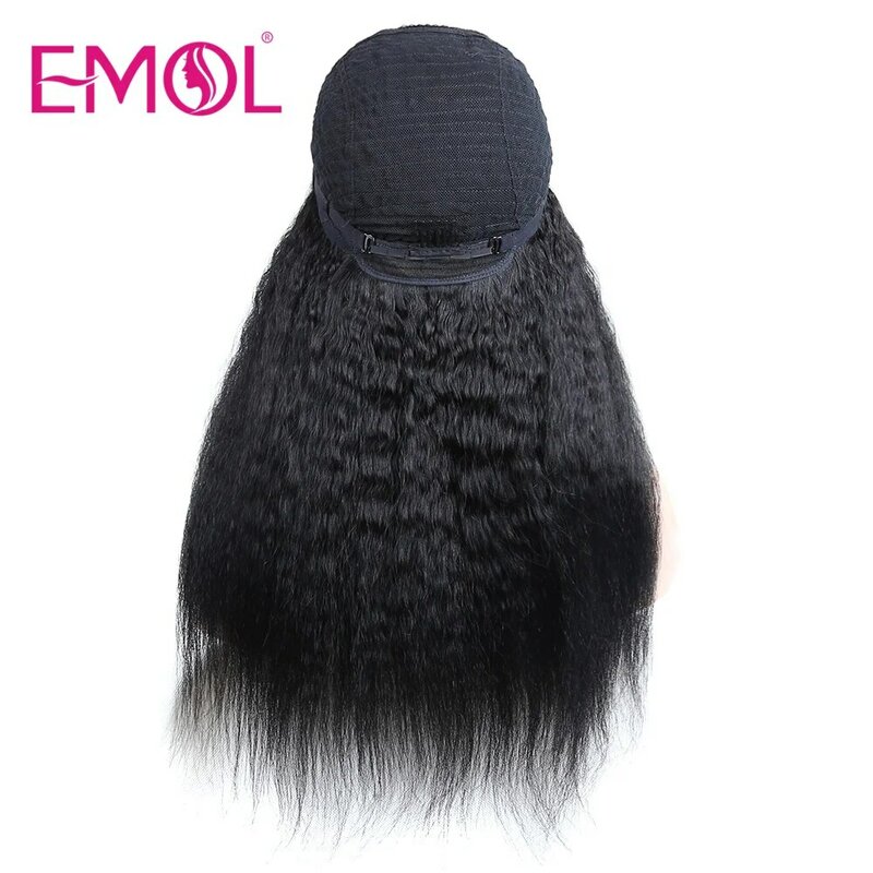 Wig lurus Kinky renda depan transparan 4x4 wig rambut manusia lurus Kinky untuk wanita rambut manusia Remy lurus Yaki Brasil