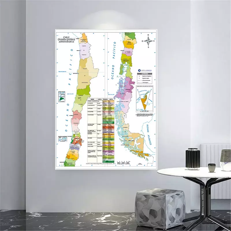100*150cm The Chile Political Map In Spanish Large Wall Poster Non-woven Canvas Painting Room Home Decoration School Supplies