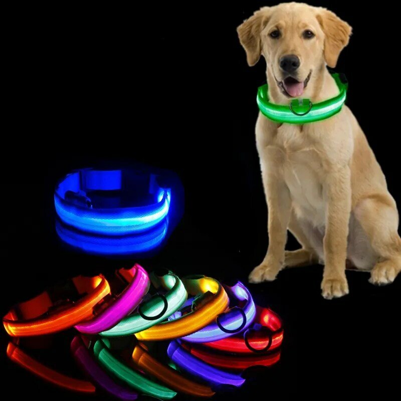 Светодиодный ошейник для собак, светящийся ошейник с защитой от потери, с зарядкой от USB/батареей
