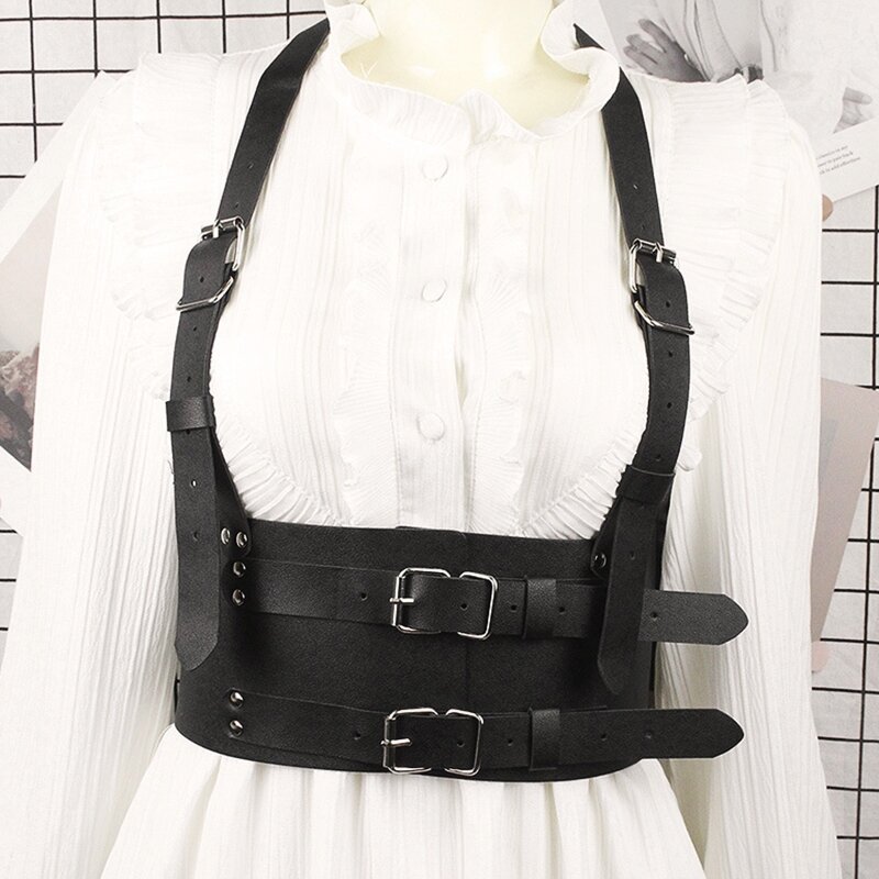Onderborst corset top met riem leren jarretelgordel punk lederen harnasgordel