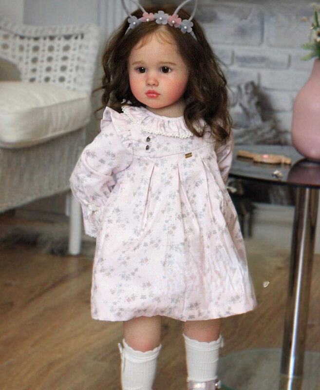 Кукла реборн FBBD, 84 см, с длинными завитками и красивым платьем