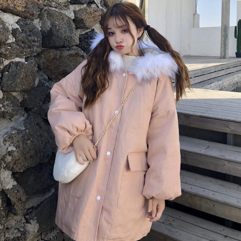 Parkas feminino com capuz térmico grosso solto único breasted inverno all-match casual básico confortável moda venda quente estilo coreano